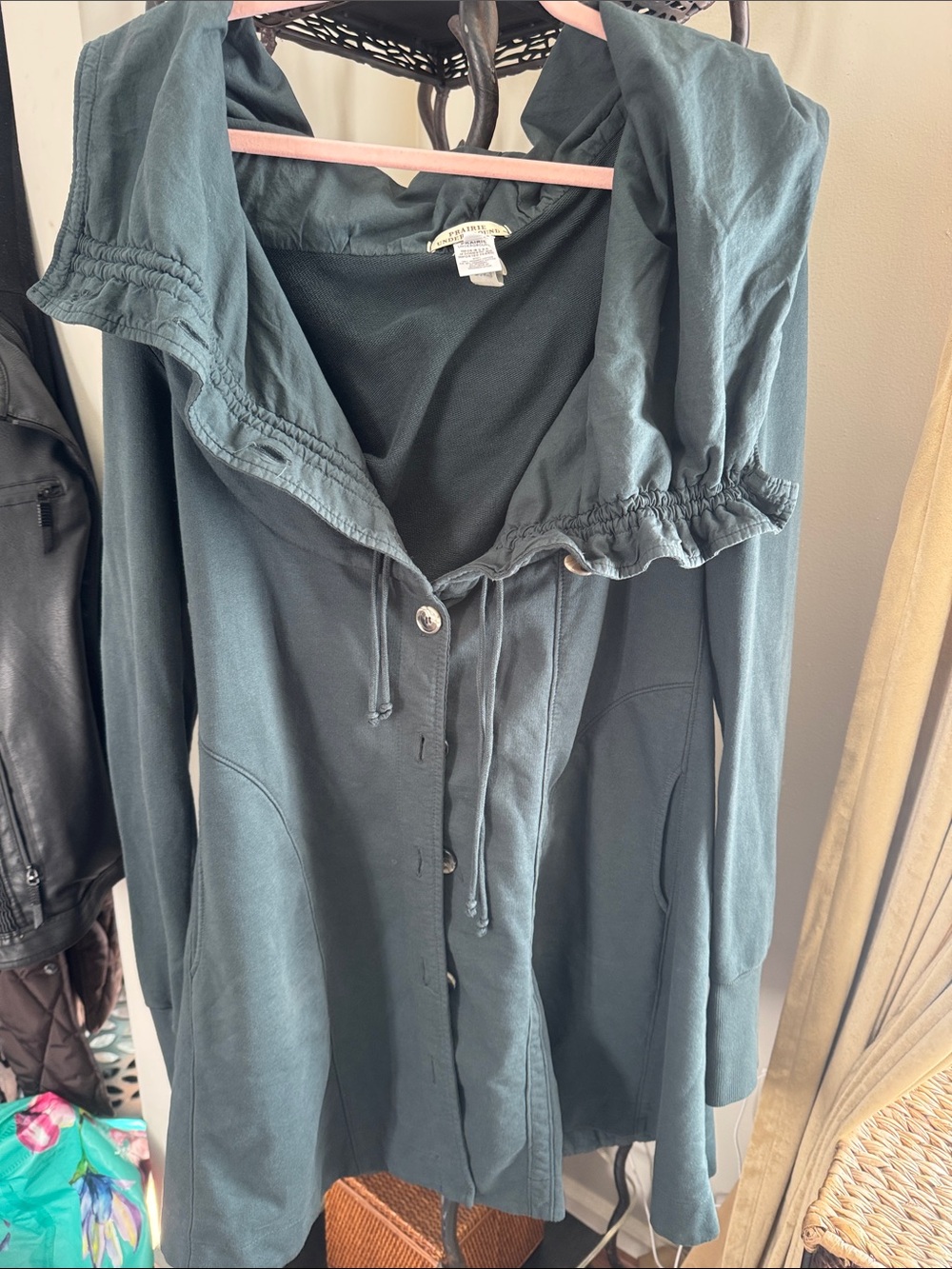 Prairie Underground Dark Teal Button-Front Hooded Dress